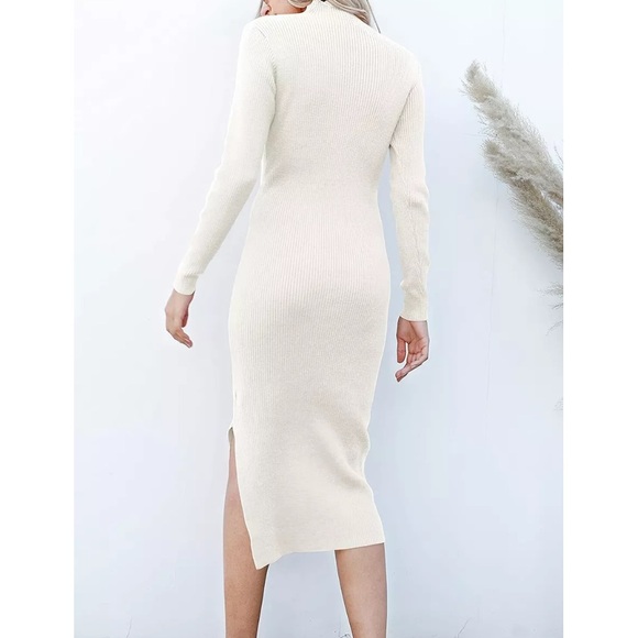 Women's Long Sleeve Ribbed Sweater Dress Turtleneck
Slim Fit Slit Midi - Picture 3 of 9